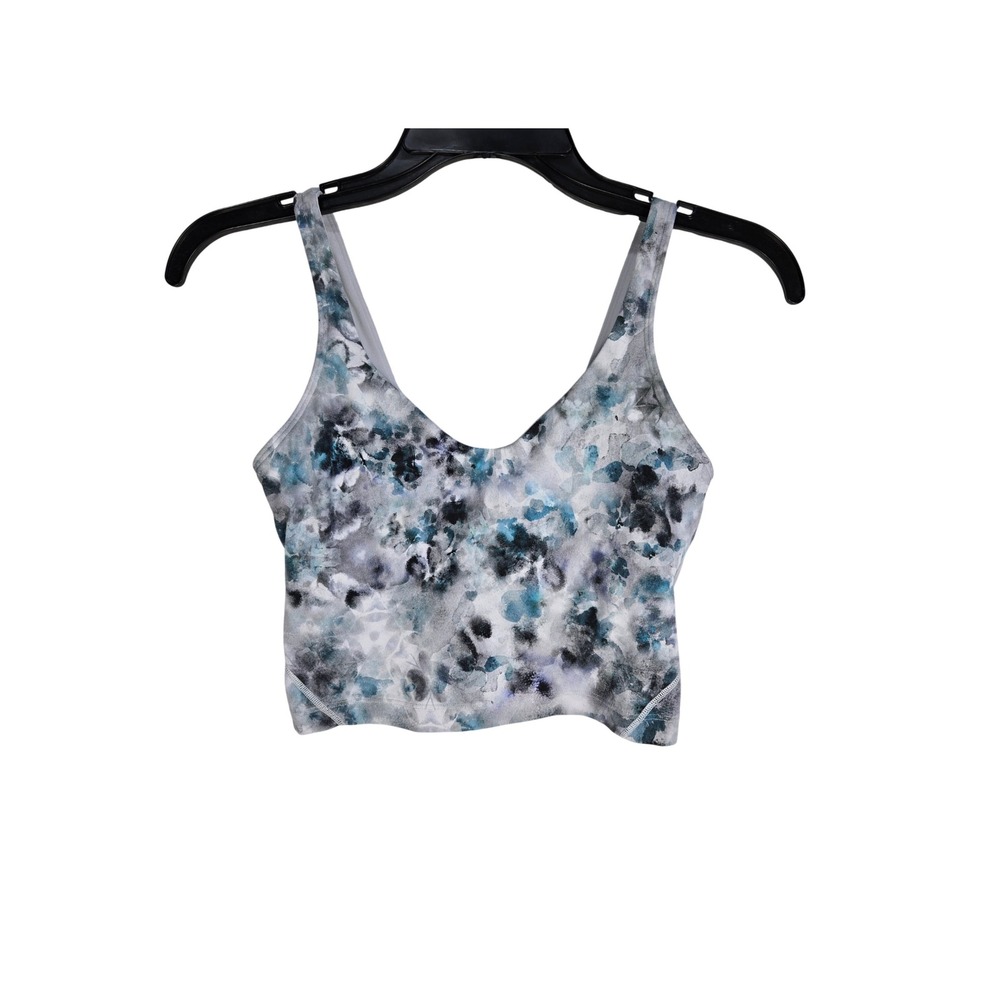 Lululemon Align Tank Top Watercolor Floral Blue Grey Cropped Yoga Cami Size 4